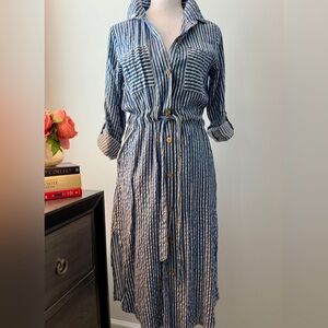 Preloved Blue Striped Button-Down Dress